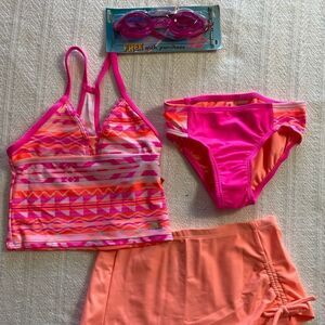 ZEROXPOSUR Girl’s Afghan Print Tankini, Bottoms & Cover-Up Skirt Swimsuit